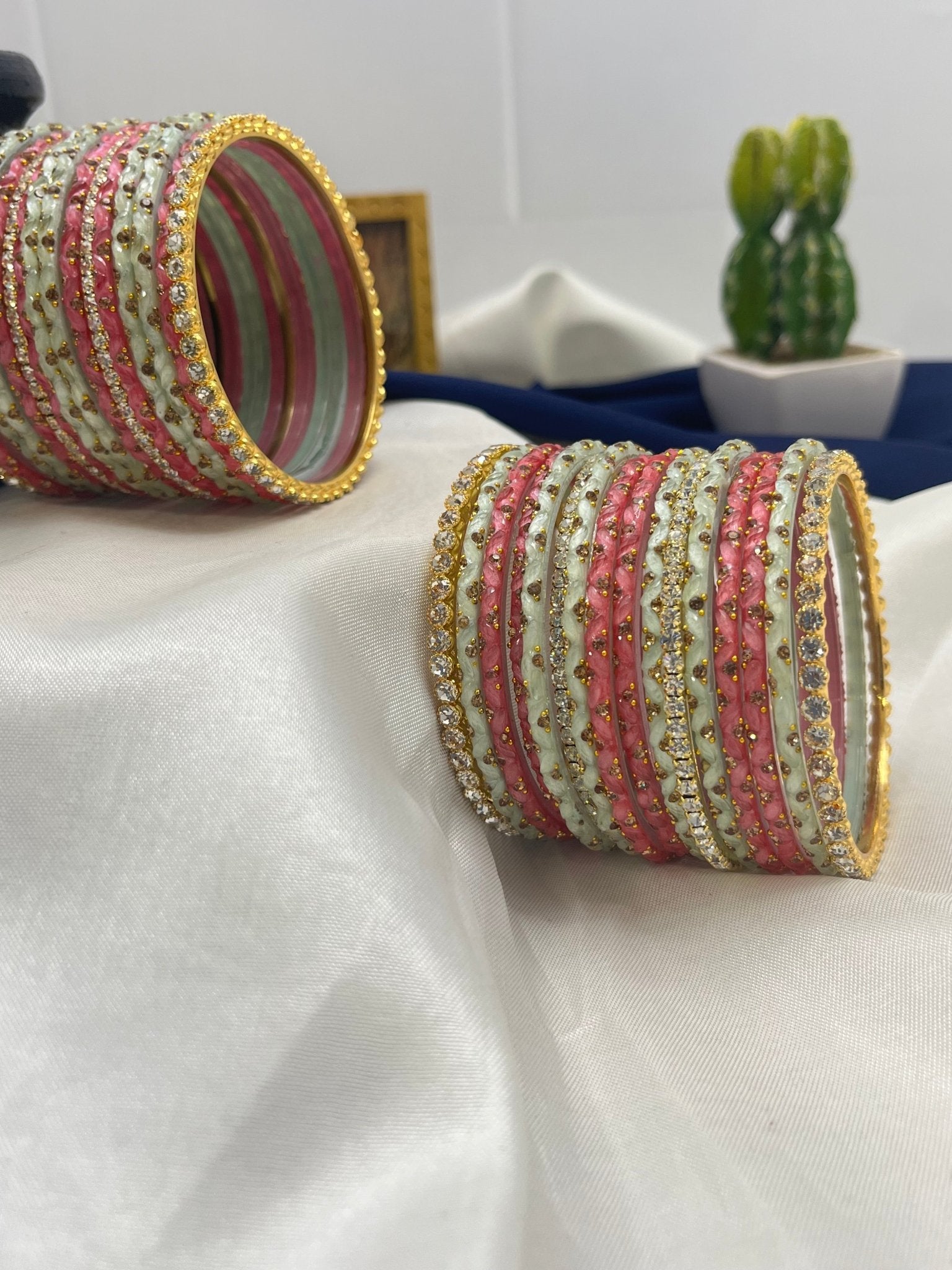 Pastel Pink & Pista Glass Bangle Set 5011 - Mahilas