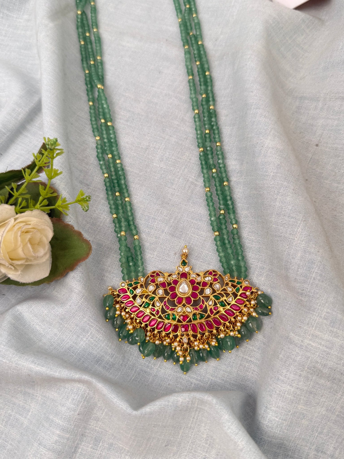 Pearl Layered Necklace Jadau Kundan Premium | N0665 - Mahilas