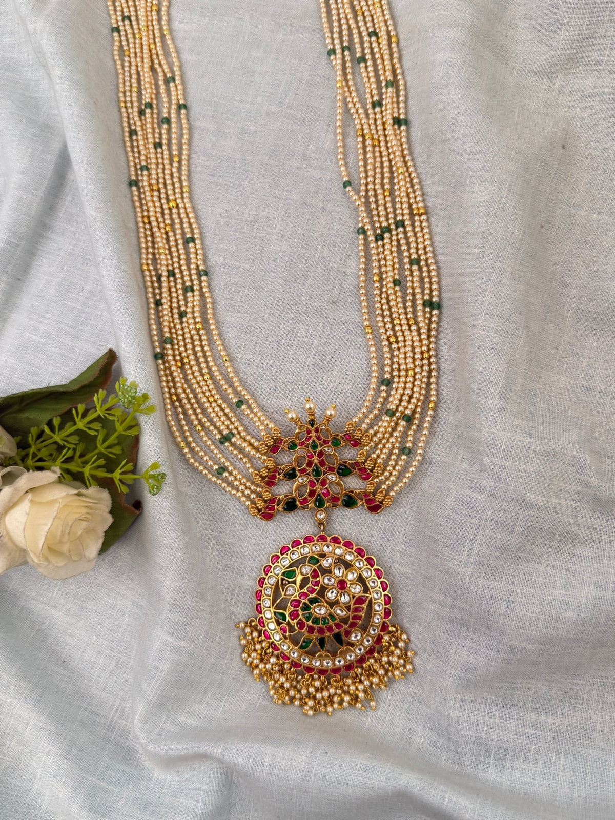 Pearl Layered Necklace Peacock Pendant Premium | N0661 - Mahilas