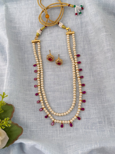 Pearl Layered Necklace Premium Long Set | N1165 - Mahilas