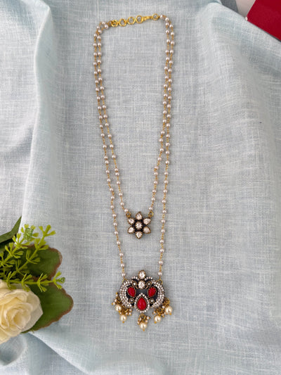 Pearl Layered Necklace Stone Pendant Premium Long| N1152 - Mahilas