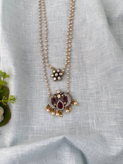 Pearl Layered Necklace Stone Pendant Premium Long| N1153 - Mahilas