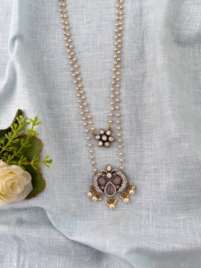 Pearl Layered Necklace Stone Pendant Premium Long| N1155 - Mahilas
