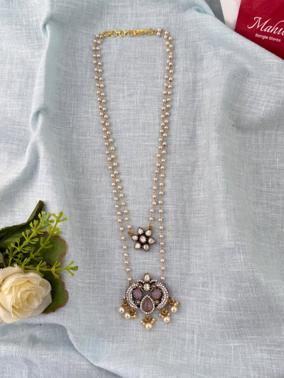 Pearl Layered Necklace Stone Pendant Premium Long| N1155 - Mahilas