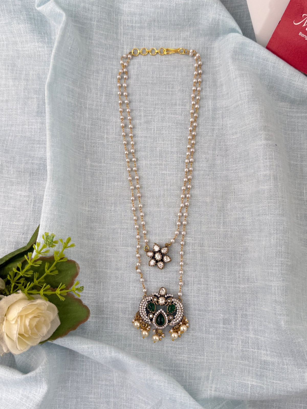 Pearl Layered Necklace Stone Pendant Premium Long| N1156 - Mahilas