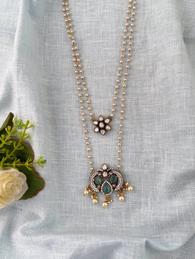 Pearl Layered Necklace Stone Pendant Premium Long| N1158 - Mahilas