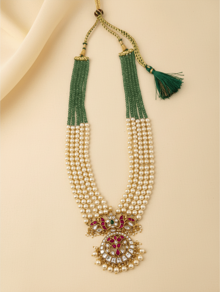 Pearl Layered Necklce Jadau Kundan Premium | N1100 - Mahilas
