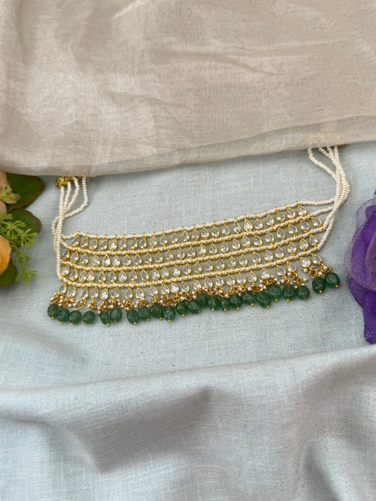 Pearl Stone Choker Necklace Kundan | N0125 - Mahilas