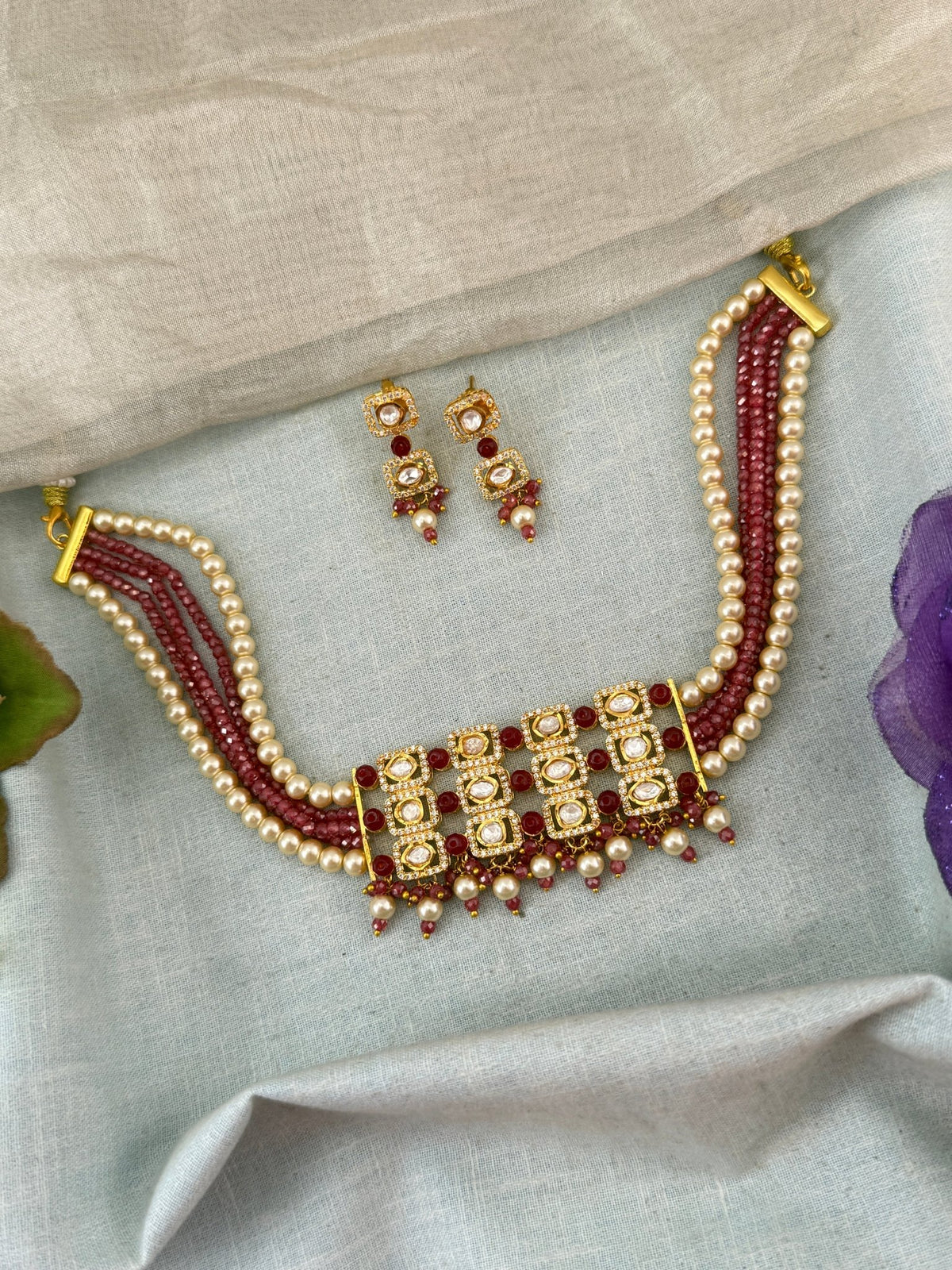 Pearl Stone Choker Necklace | N0127 - Mahilas