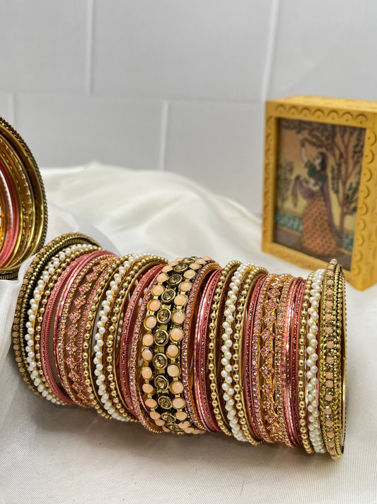 Pink Metal & Stone Bangle Set 5002 - Mahilas