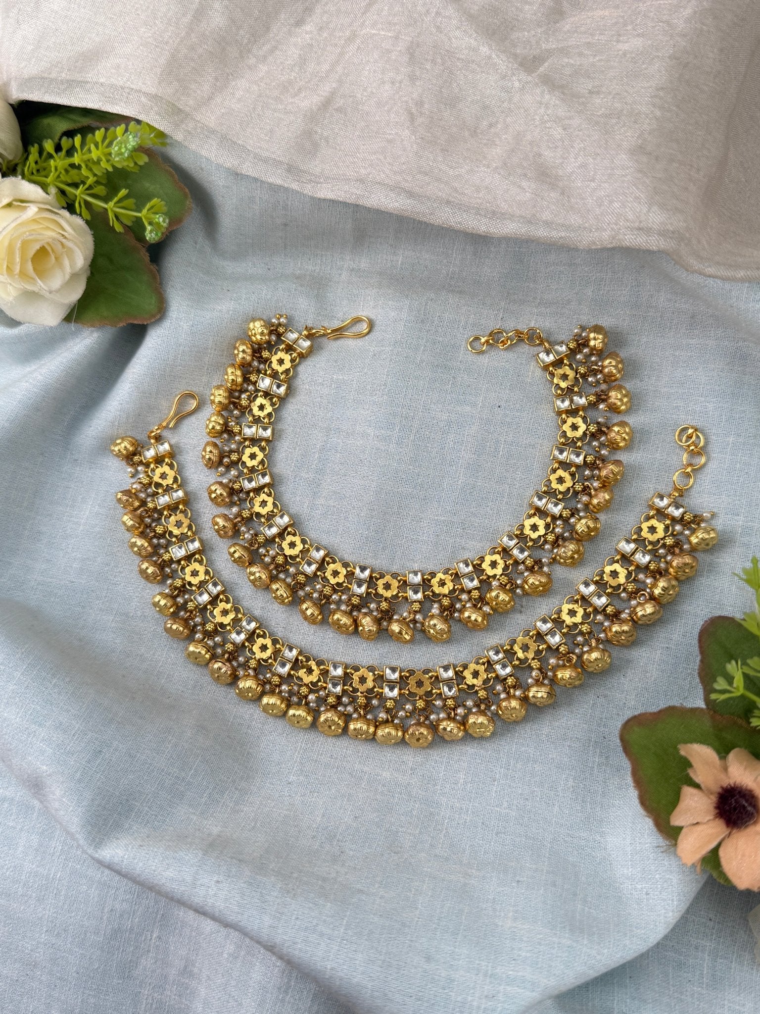Premium Antique Kundan Anklet Payal 344 - Mahilas