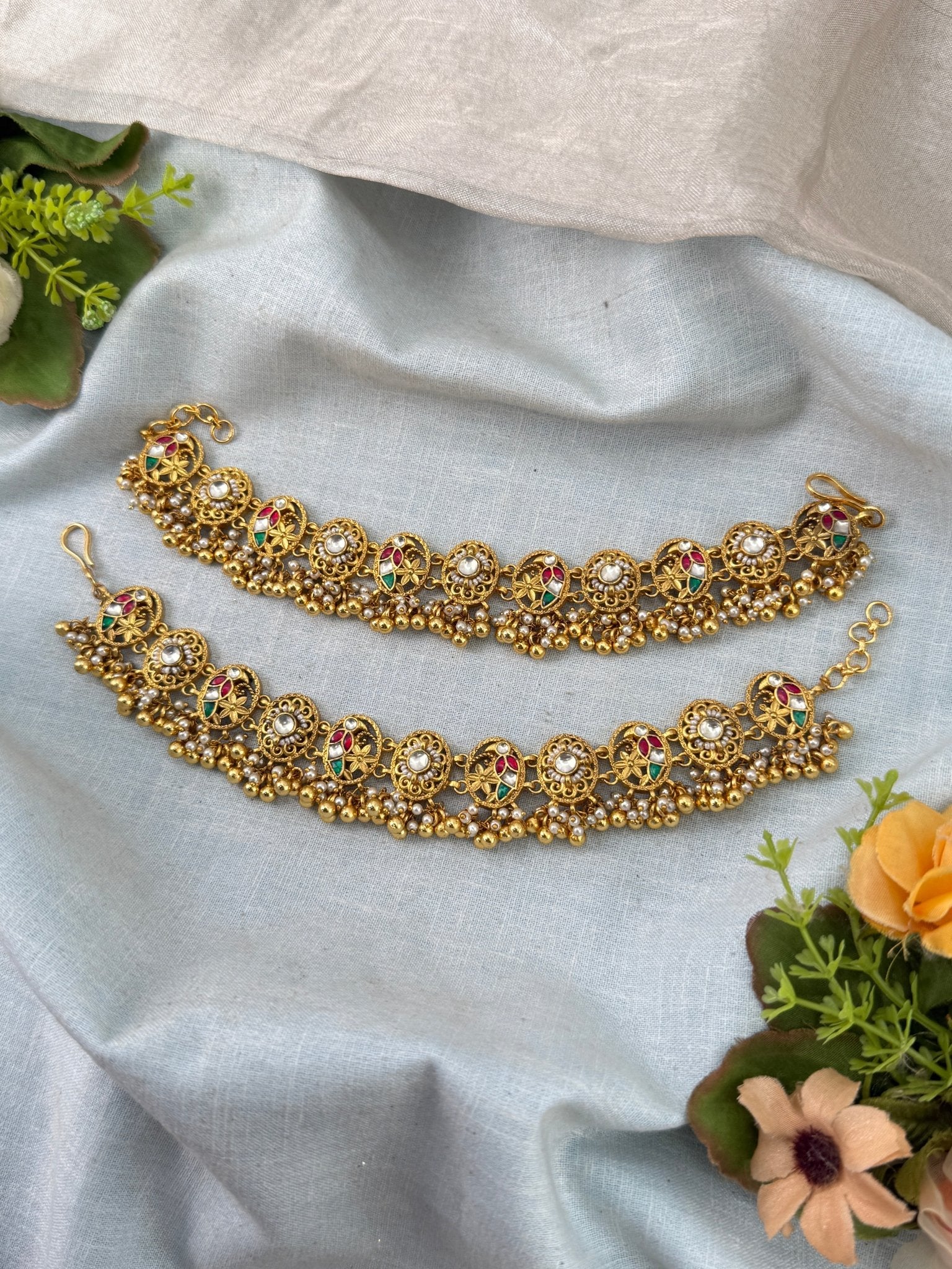 Premium Antique Kundan Anklet Payal 345 - Mahilas