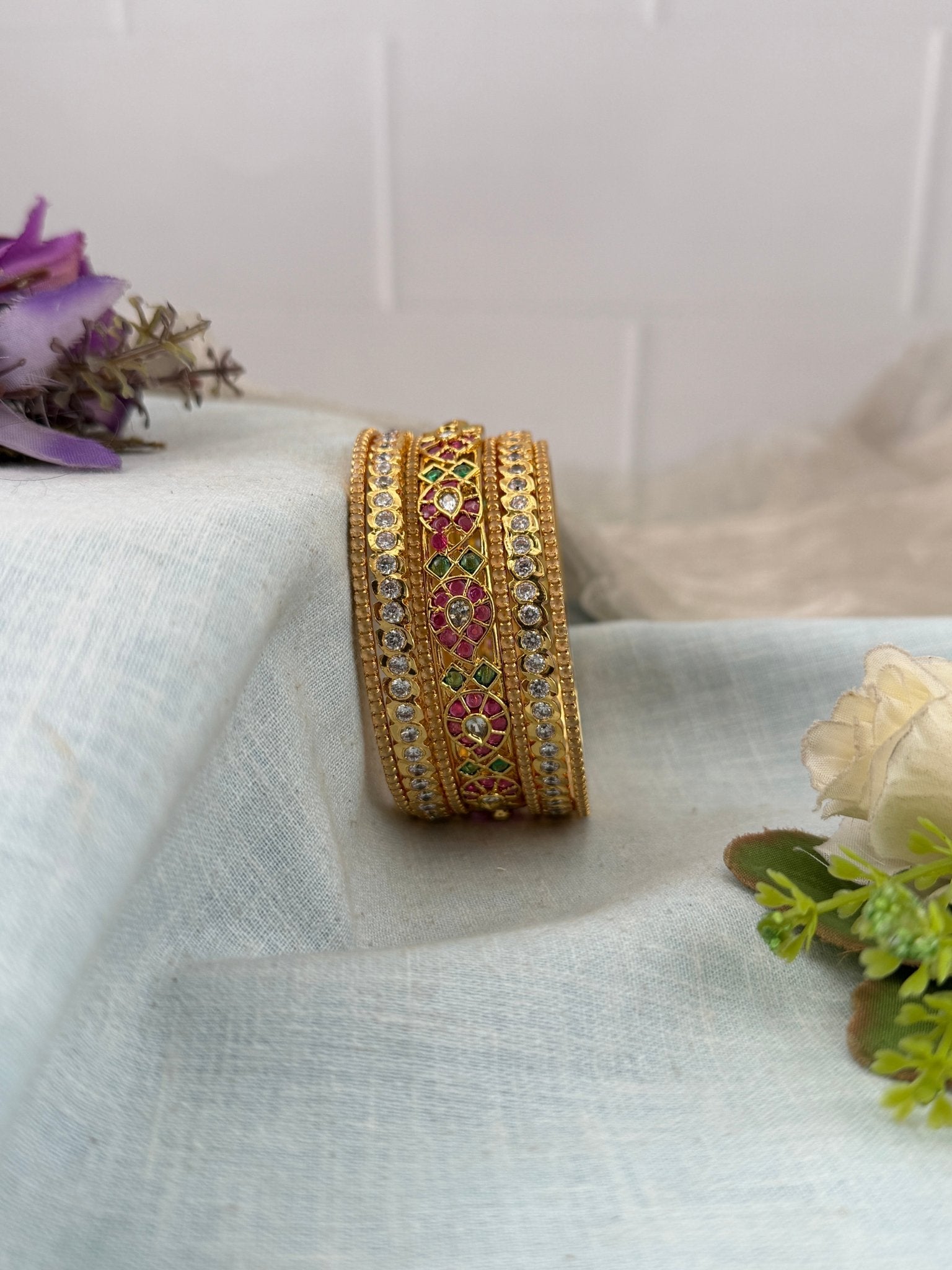 Premium Antique & Stone Bangle Set - 5328 - Mahilas