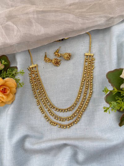 Premium Gold Beads Layear Mala Necklace | N0356 - Mahilas