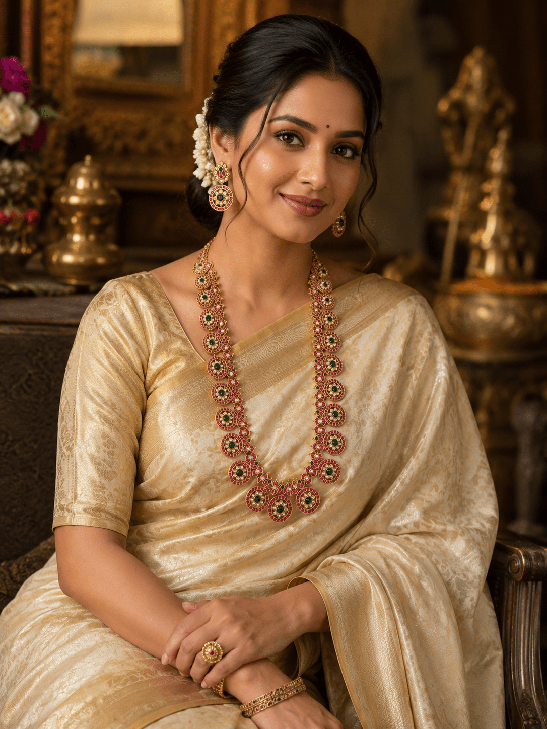 Premium Jadau Kundan Bottumala Gold Like Long Necklace Set 0990 - Mahilas