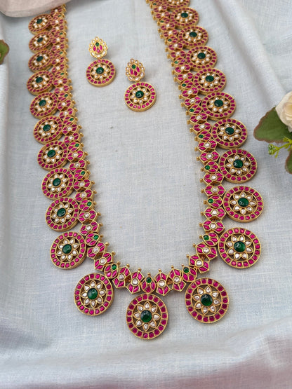 Premium Jadau Kundan Bottumala Gold Like Long Necklace Set 0990 - Mahilas