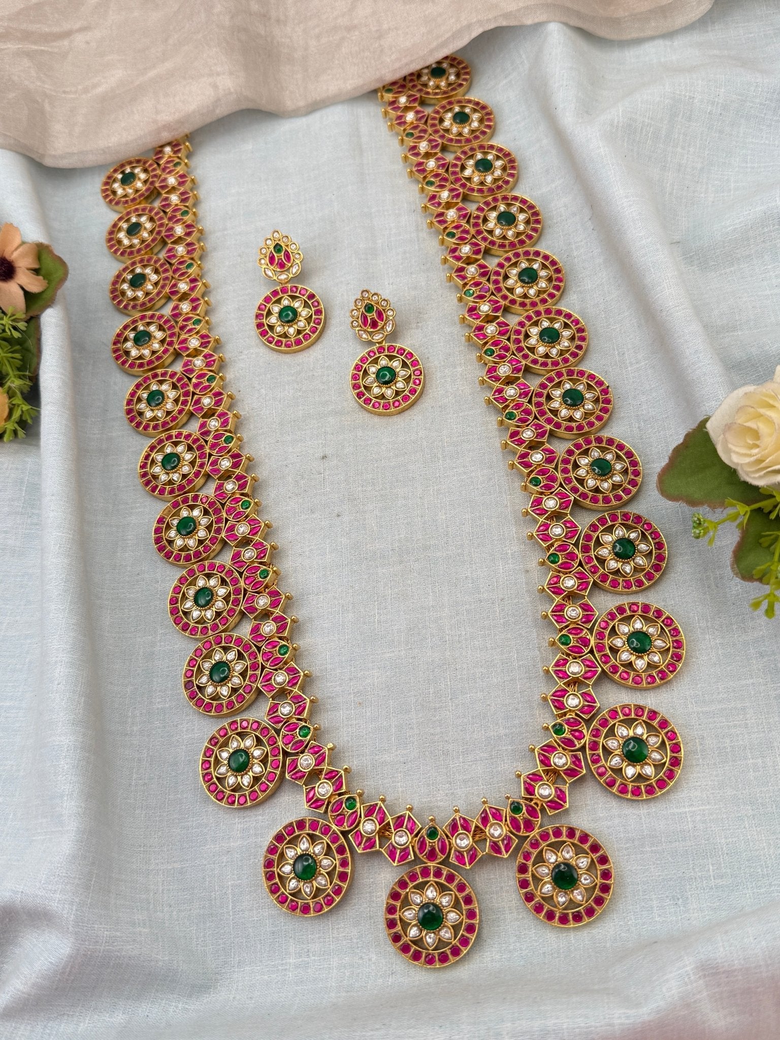 Premium Jadau Kundan Bottumala Gold Like Long Necklace Set 0990 - Mahilas