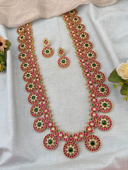 Premium Jadau Kundan Bottumala Gold Like Long Necklace Set 0990 - Mahilas