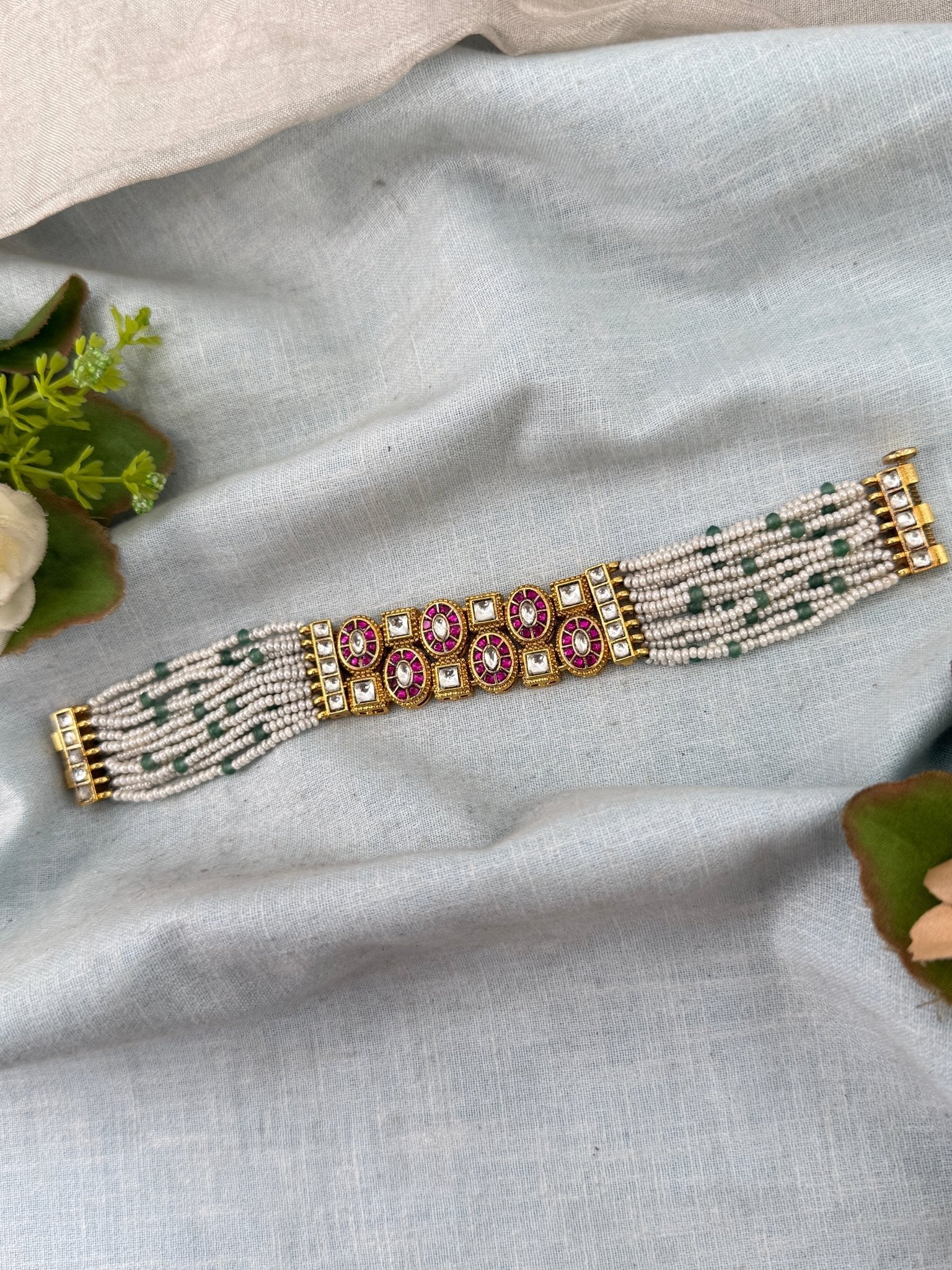 Premium Jadau Kundan Chain Style Bracelet 7073 - Mahilas