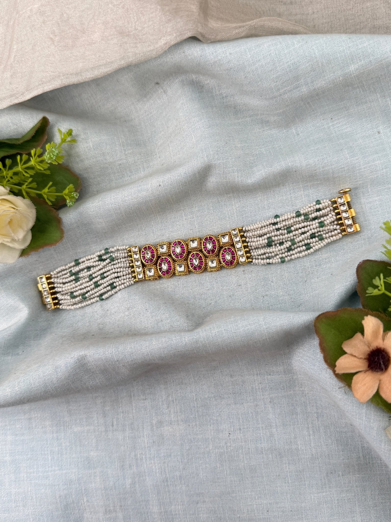 Premium Jadau Kundan Chain Style Bracelet 7073 - Mahilas
