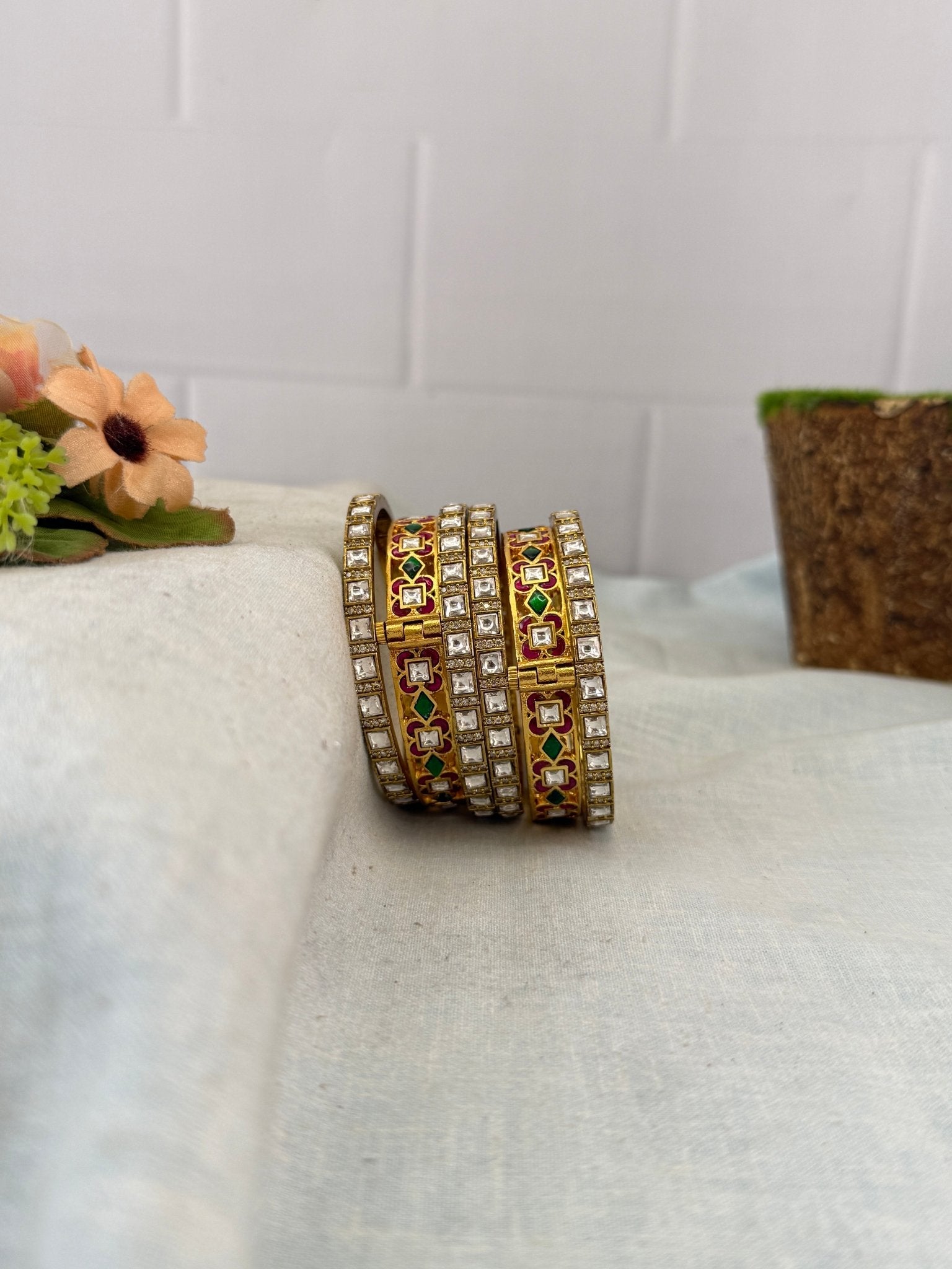 Premium Jadau Kundan Kada Bridal Bangle Set - 5335 - Mahilas