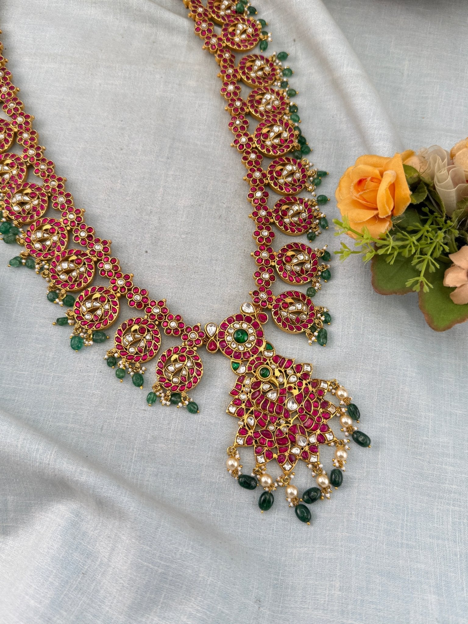 Premium Jadau Kundan Maharani Bottumala Long Necklace Set 1153 - Mahilas