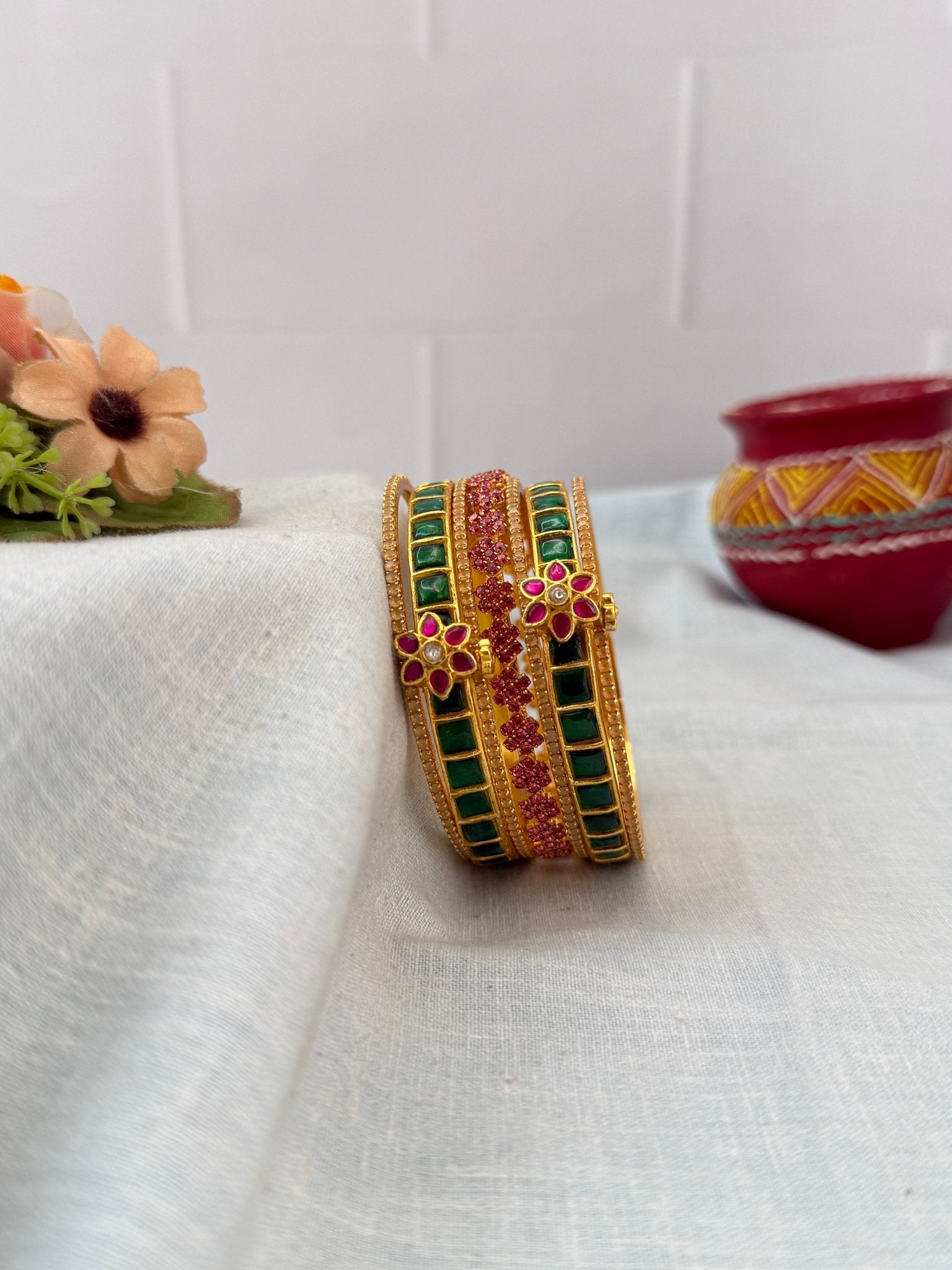 Premium Jadau Kundan & Stone Bangle Set - 5326 - Mahilas