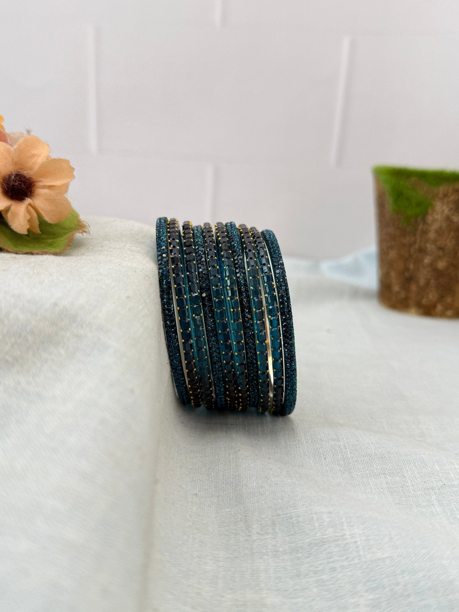 Premium Metal Bangles with Rain Drop Glass Bangles 3468 - Make your own box - Mahilas