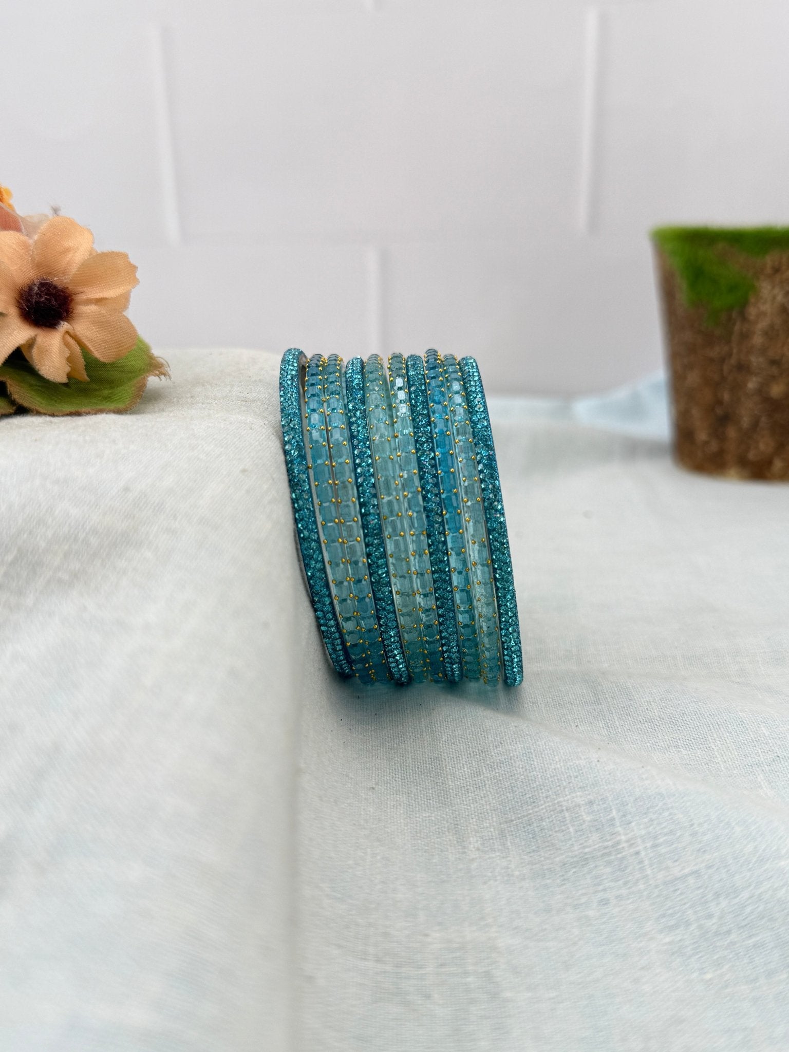 Premium Metal Bangles with Rain Drop Glass Bangles 3468 - Make your own box - Mahilas