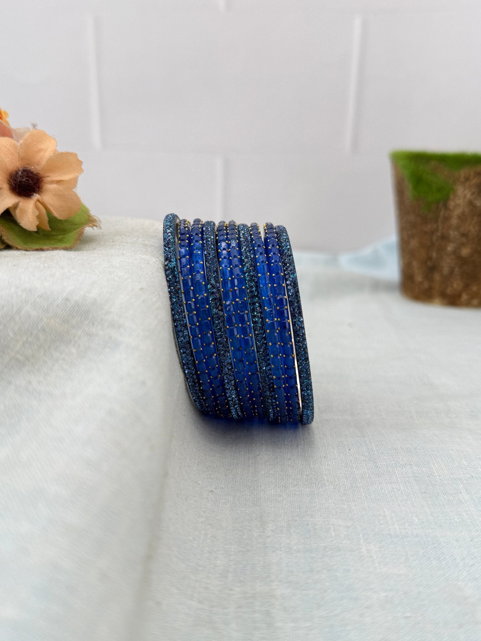 Premium Metal Bangles with Rain Drop Glass Bangles 3468 - Make your own box - Mahilas