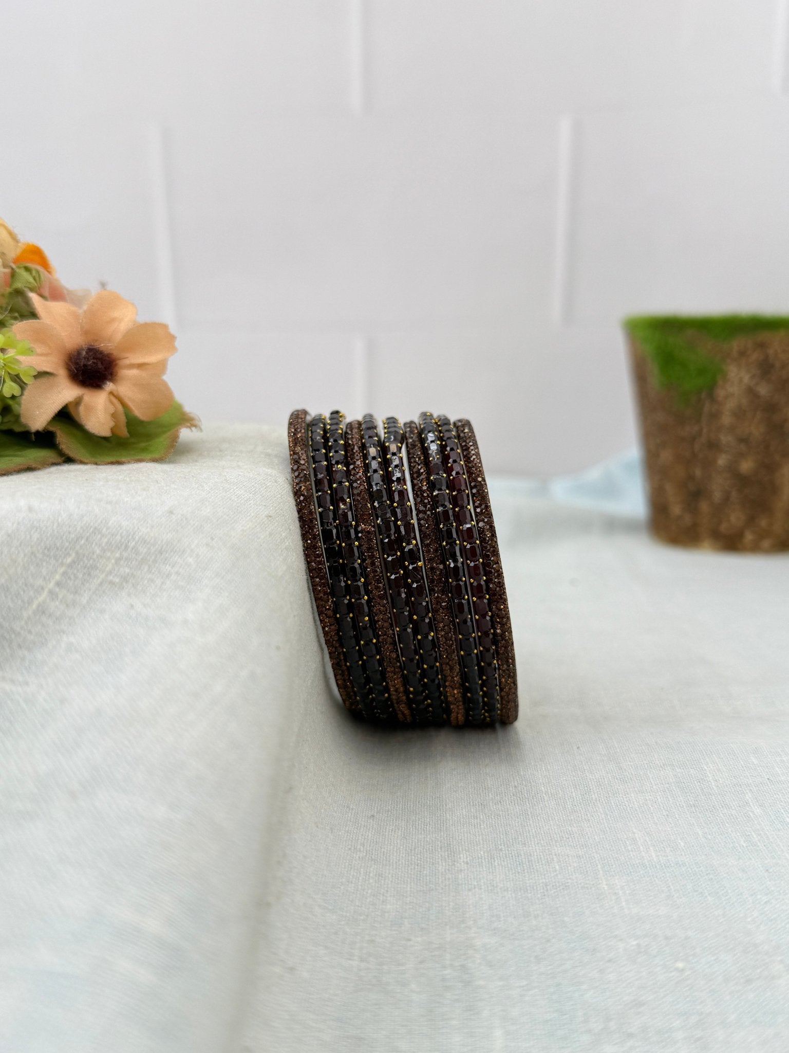Premium Metal Bangles with Rain Drop Glass Bangles 3468 - Make your own box - Mahilas
