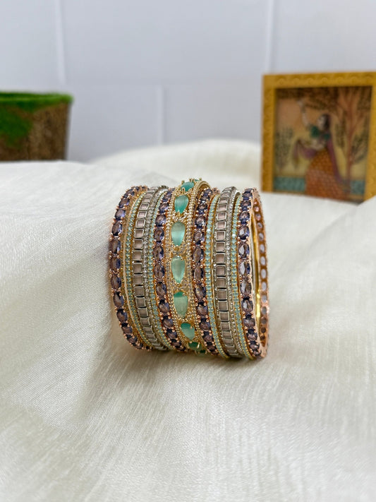 Premium Pastel Purple and Pista Stone Bangle Set 5099 - Mahilas