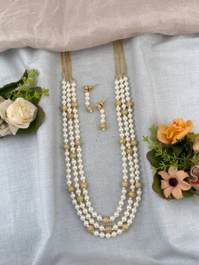 Premium Pearl Mid - Long Layer Pendant Mala Necklace Set | N0350 - Mahilas