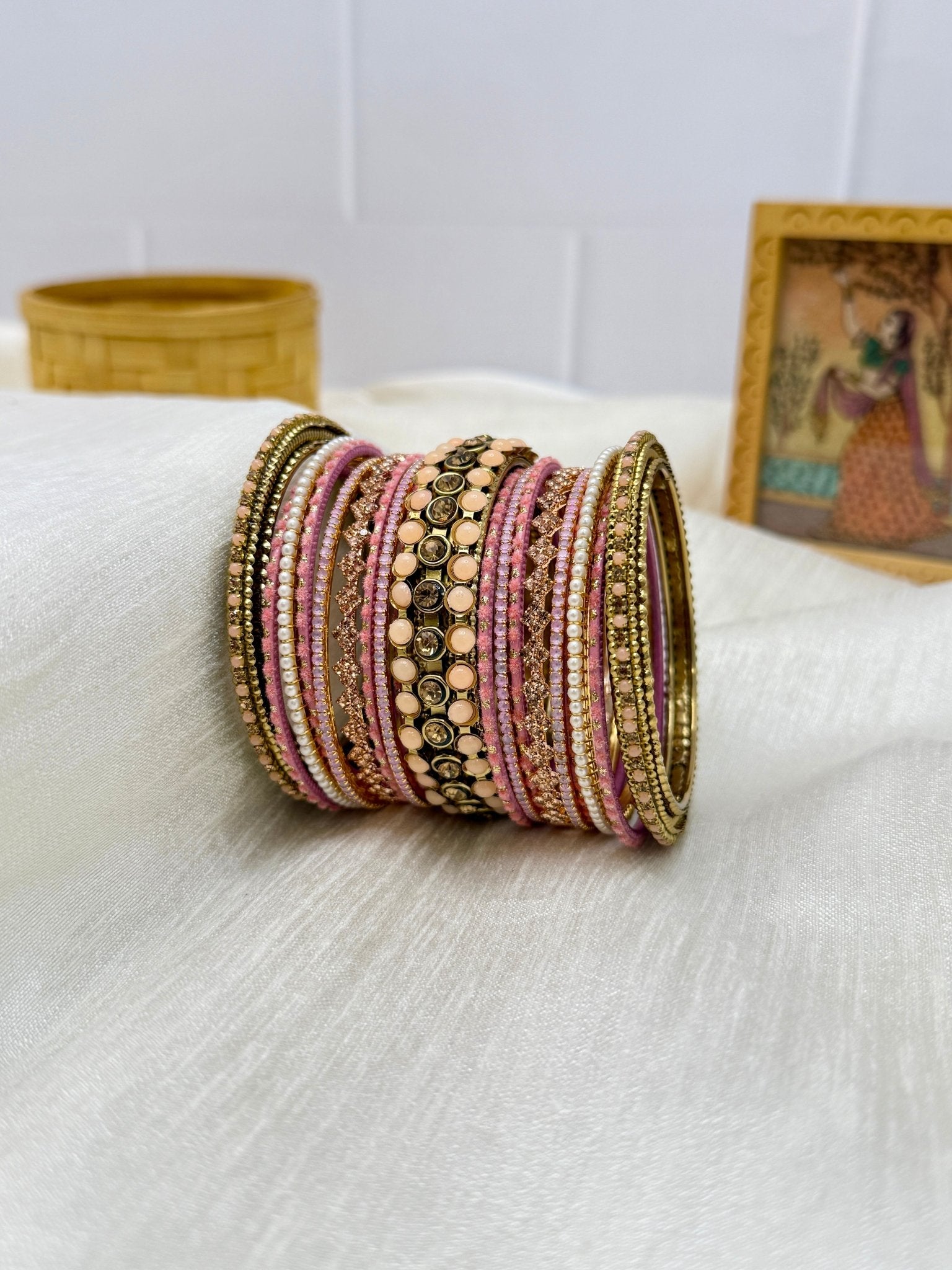 Premium Pink and Rose Gold Stone Bangles Set 5095 - Mahilas