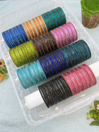 Premium Plain Metal Bangles with Rain Drop Glass Bangle Full Box 11 Colors - 3466 - Mahilas