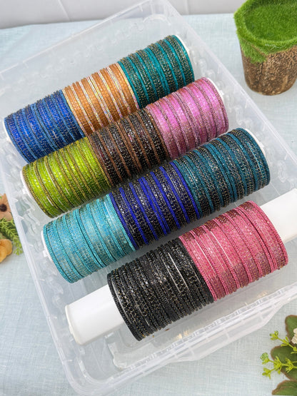 Premium Plain Metal Bangles with Rain Drop Glass Bangle Full Box 11 Colors - 3466 - Mahilas