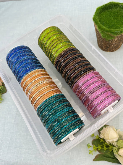 Premium Plain Metal Bangles with Rain Drop Glass Bangle Full Box 6 Colors - 3467 - Mahilas