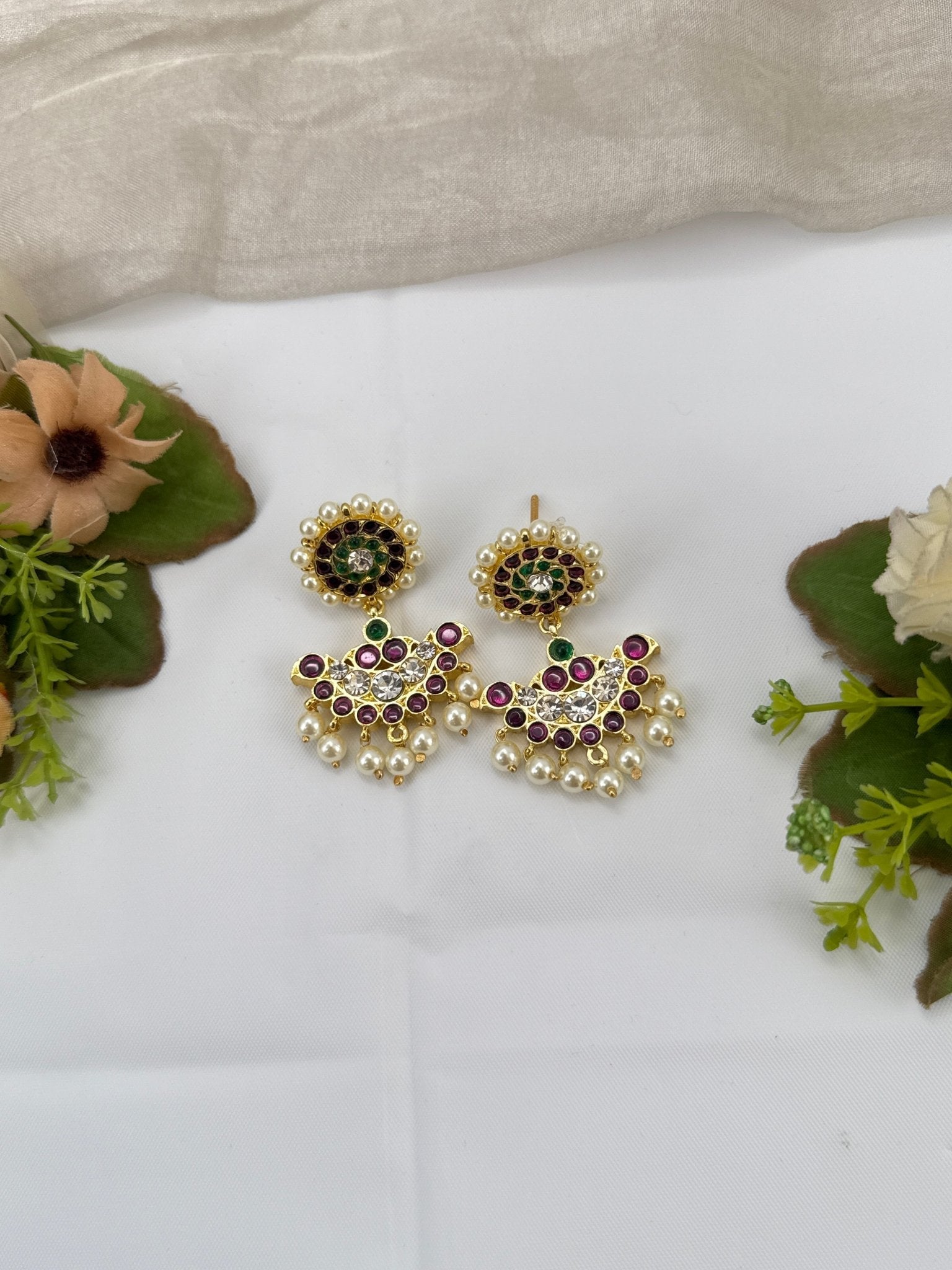 Pure Brass Kemp Bharatnatyam Earrings 091 - Mahilas