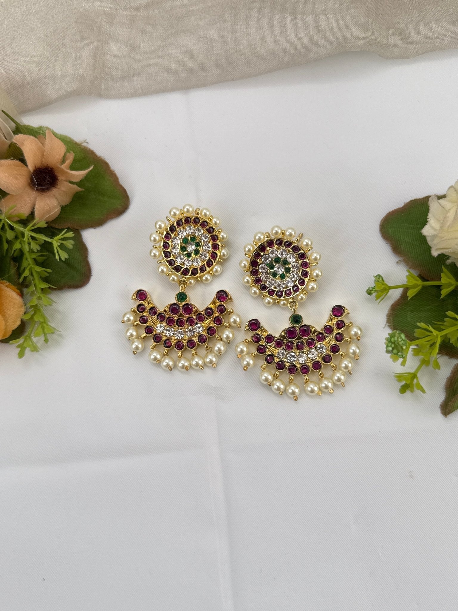 Pure Brass Kemp Bharatnatyam Earrings 093 - Mahilas