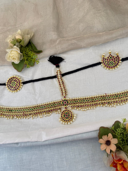 Pure Brass Kemp Bharatnatyam Maang Tikka Set 133 - Mahilas