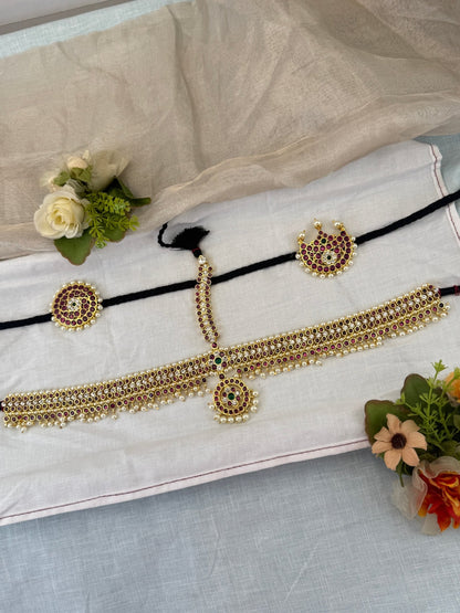 Pure Brass Kemp Bharatnatyam Maang Tikka Set 134 - Mahilas