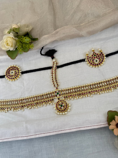 Pure Brass Kemp Bharatnatyam Maang Tikka Set 134 - Mahilas