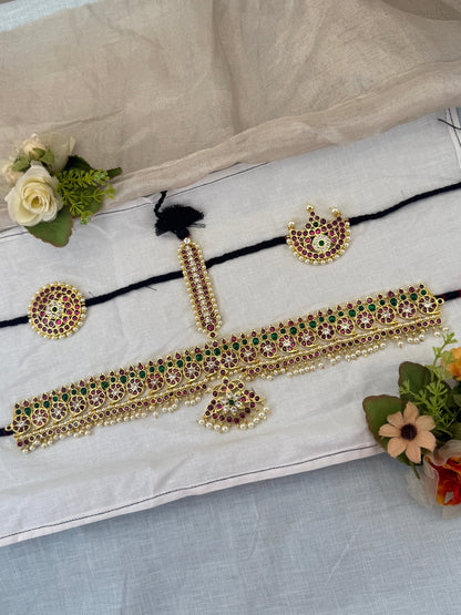 Pure Brass Kemp Bharatnatyam Maang Tikka Set 135 - Mahilas