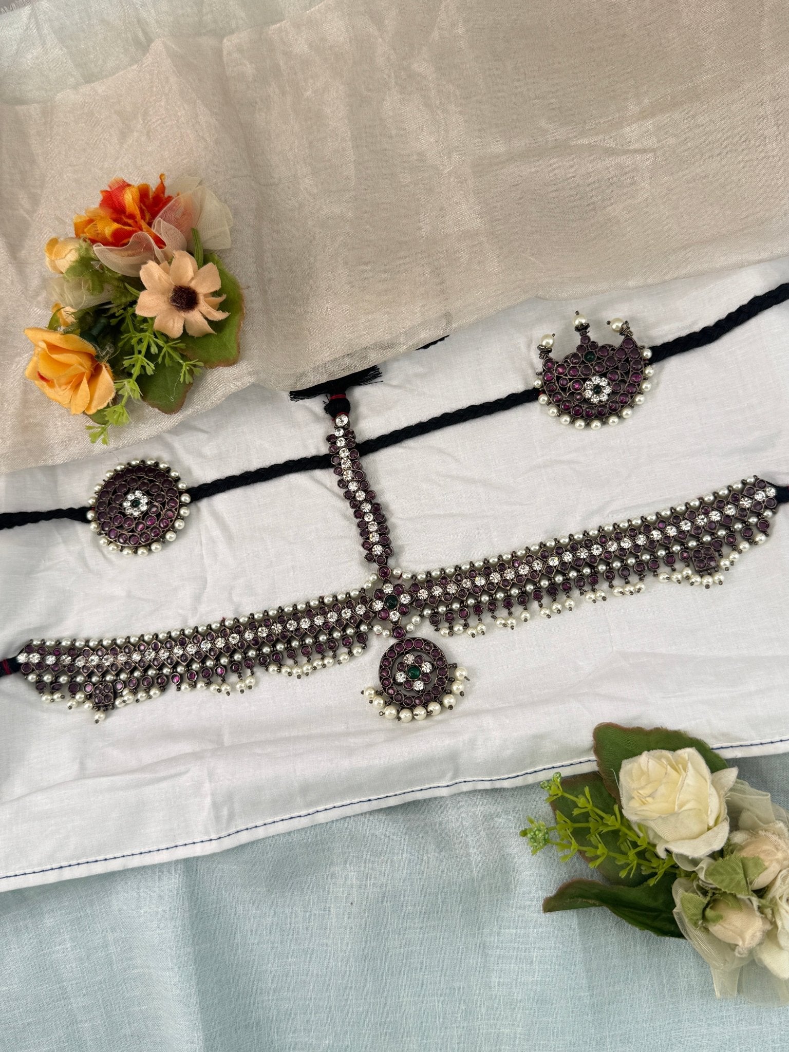 Pure Brass Kemp Bharatnatyam Maang Tikka Set 177 - Mahilas