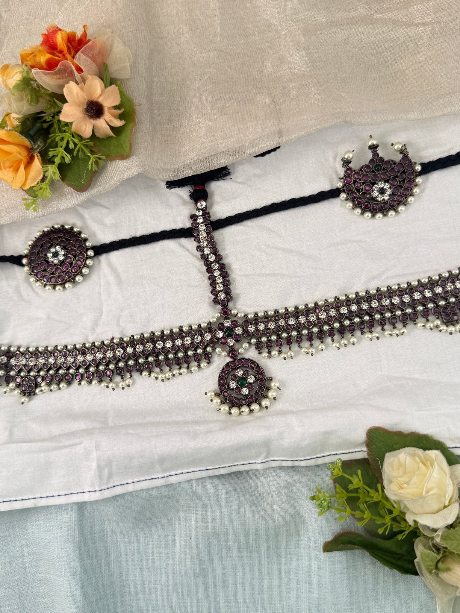 Pure Brass Kemp Bharatnatyam Maang Tikka Set 177 - Mahilas