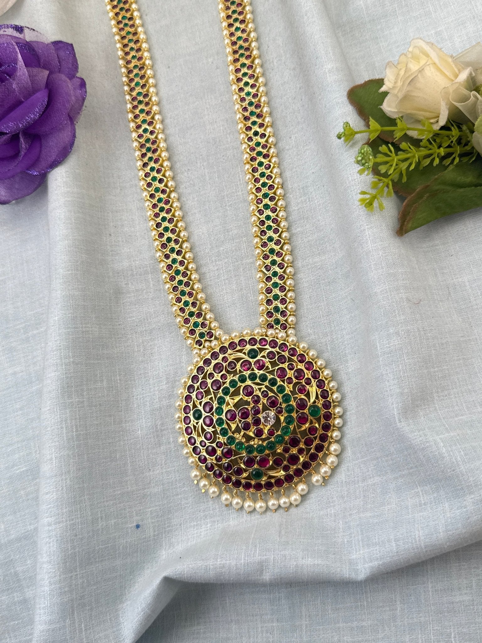 Pure Brass Kemp Temple Long Necklace 044 - Mahilas