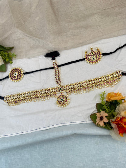 Pure Brass Kemp Temple Maang Tikka Set 097 - Mahilas