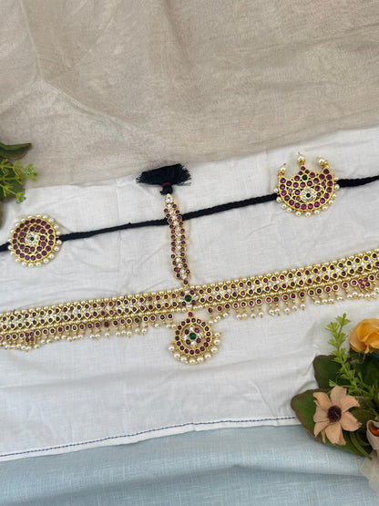 Pure Brass Kemp Temple Maang Tikka Set 097 - Mahilas