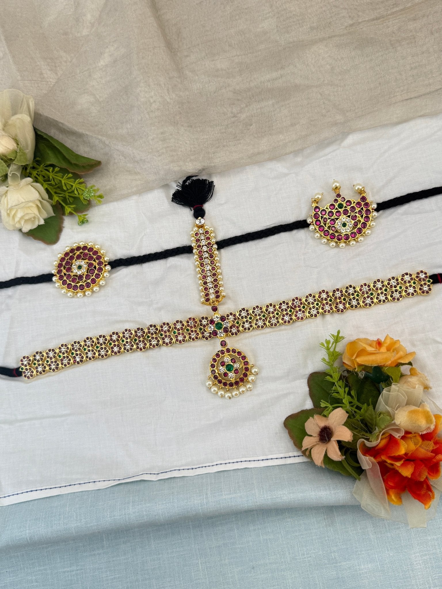 Pure Brass Kemp Temple Maang Tikka Set 098 - Mahilas