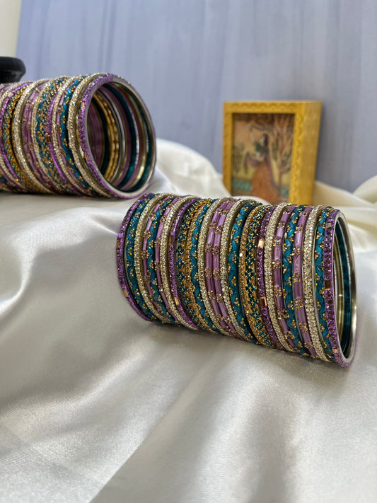 Purple and Blue Glass Bangle Set 5006 - Mahilas